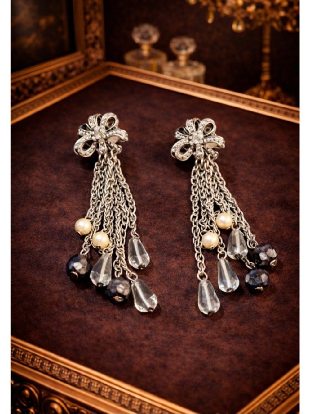 Vintage Oscar de la Renta clip on earrings 1980s statement tassel drop designer